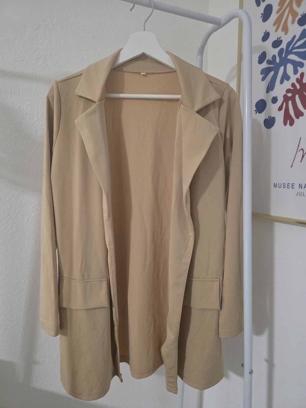 Beige Open-Front Lightweight Blazer Jacket - Women